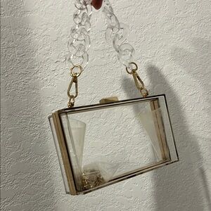 Clear Acrylic Box Clutch with Gold Accents